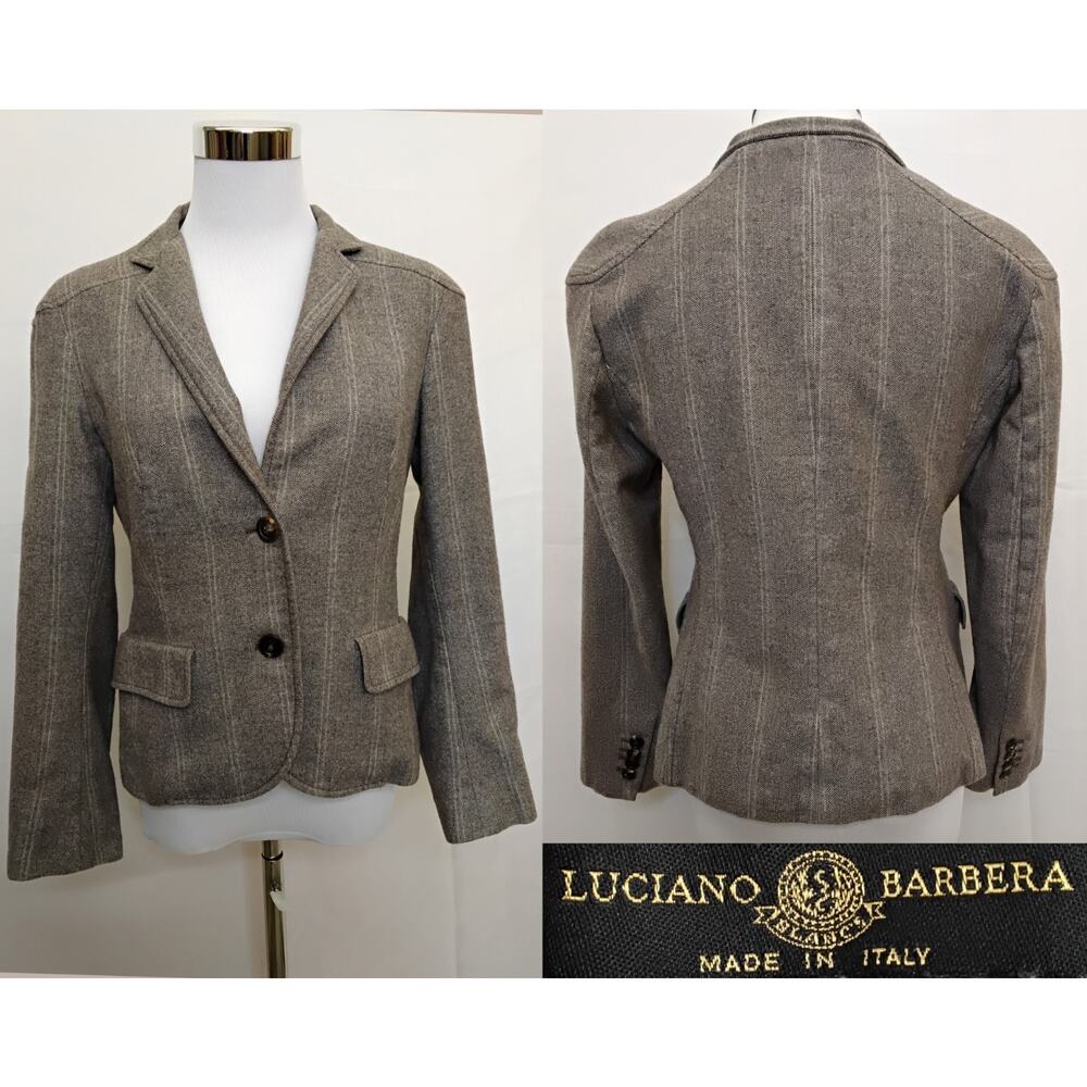Luciano Barbera Blazer Women 42 Herring Bone Gray 100% Wool Made in Italy #Z5361